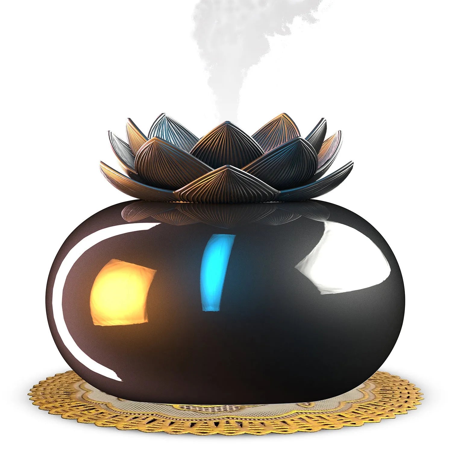 Pure black ceramic lotus USB humidifier with single fog outlet
