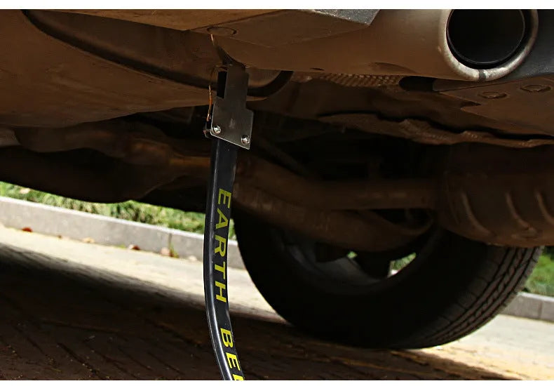 Black rubber vehicle electrostatic grounding belt measuring 37cm long with copper wire core.