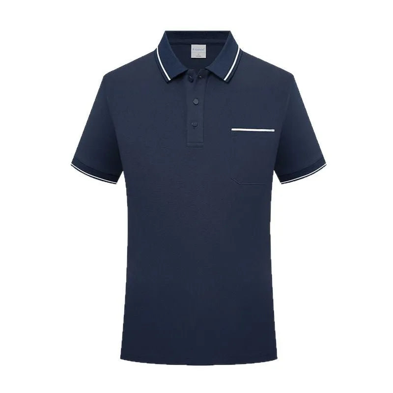 Short sleeve lapel polo shirt in spandex with a chest pocket, shown in apricot colour.