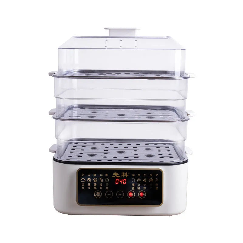Stainless steel electric steamer appliance with 10+ litre capacity and stainless steel steaming rack