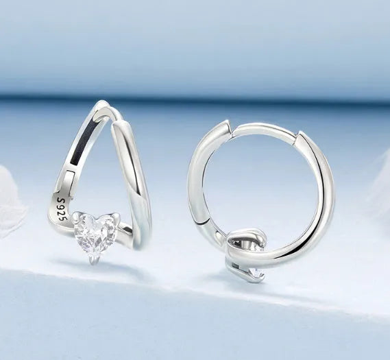925 silver love heart ear clip with polished finish and interwoven design