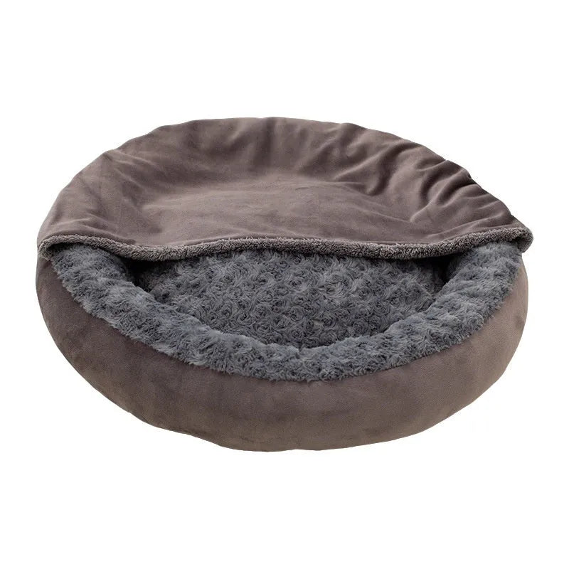 Round thickened flannel cat cushion mat in dark gray on floor, with 50cm 60cm 70cm size options