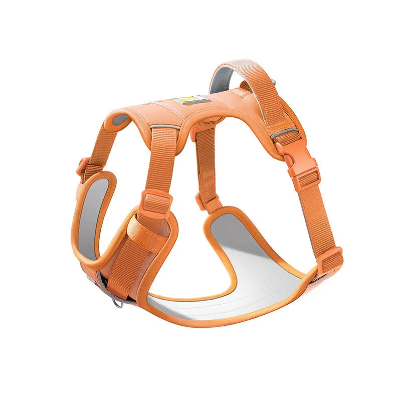 Adjustable dog harness with attached leash in avocado green colour showing chest strap design