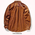 Long sleeve cardigan shirt in caramel colour with Japanese Hong Kong loose style and corduroy fabric