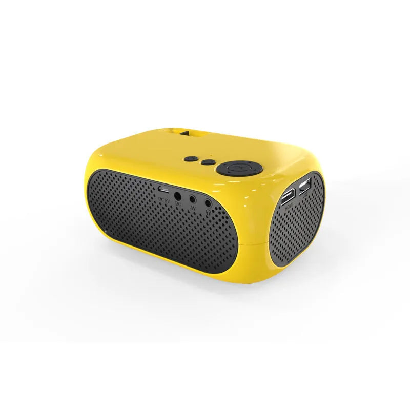 M24 micro mini portable LED projector in gold or white colour with power adapter and cables.