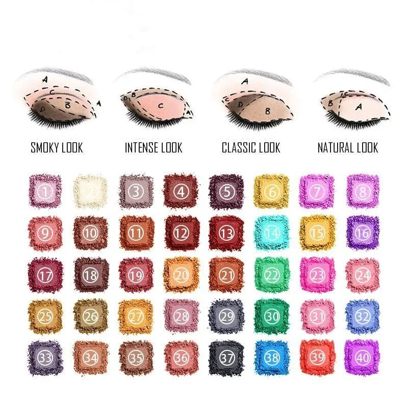 8-shade shimmer matte eye shadow in purple, blue, black, caramel and peacock blue, EP40