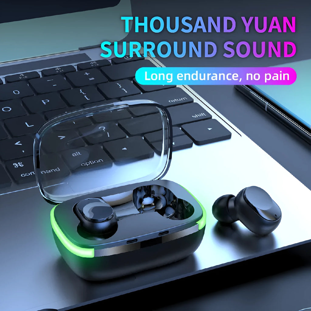 Black touch sports waterproof wireless headphone with digital display, Bluetooth 5.0 and earplugs design