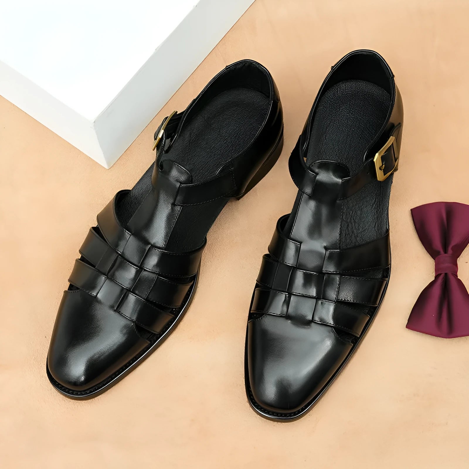 Men's genuine leather retro business sandals in brown with pigskin lining