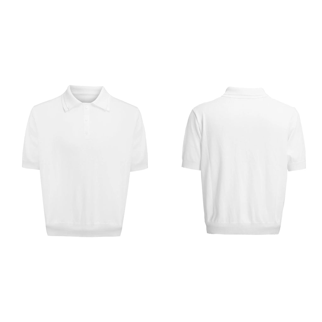 Men's black short-sleeved shirt with a double lapel collar and slim knit design