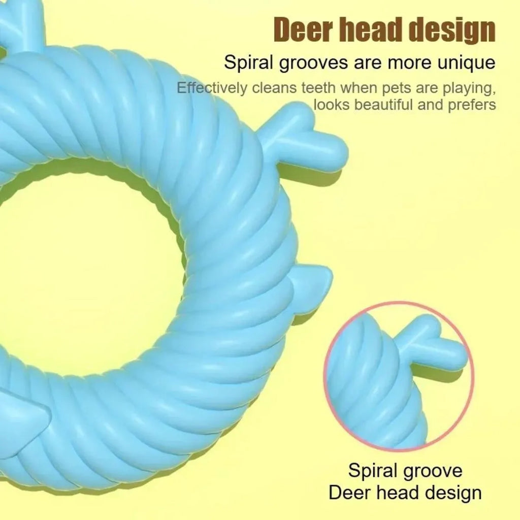TPR dog dental chew toy with spiral groove design in light sky blue colour
