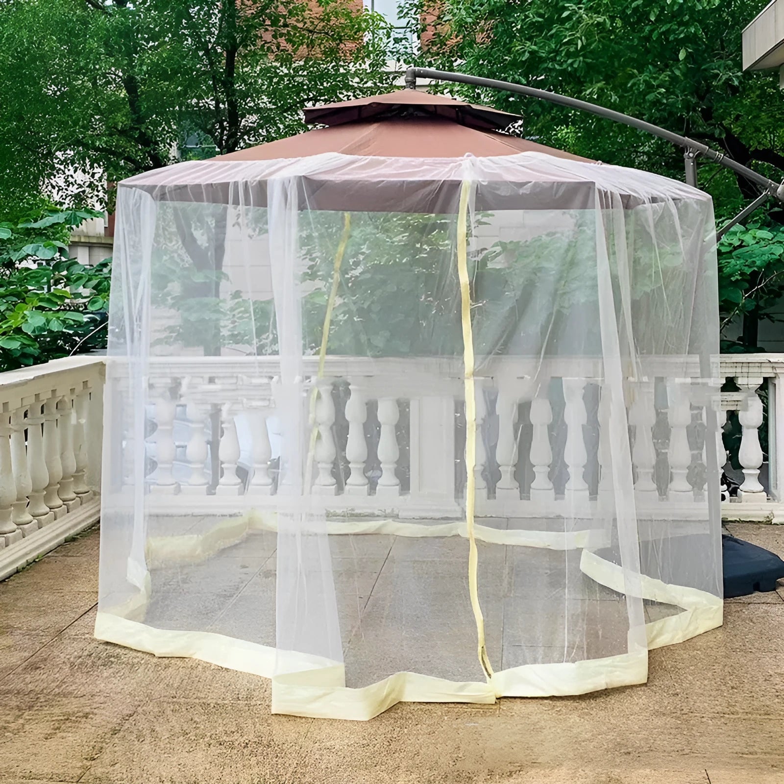 Outdoor sunshade umbrella tent with mosquito netting in black colour