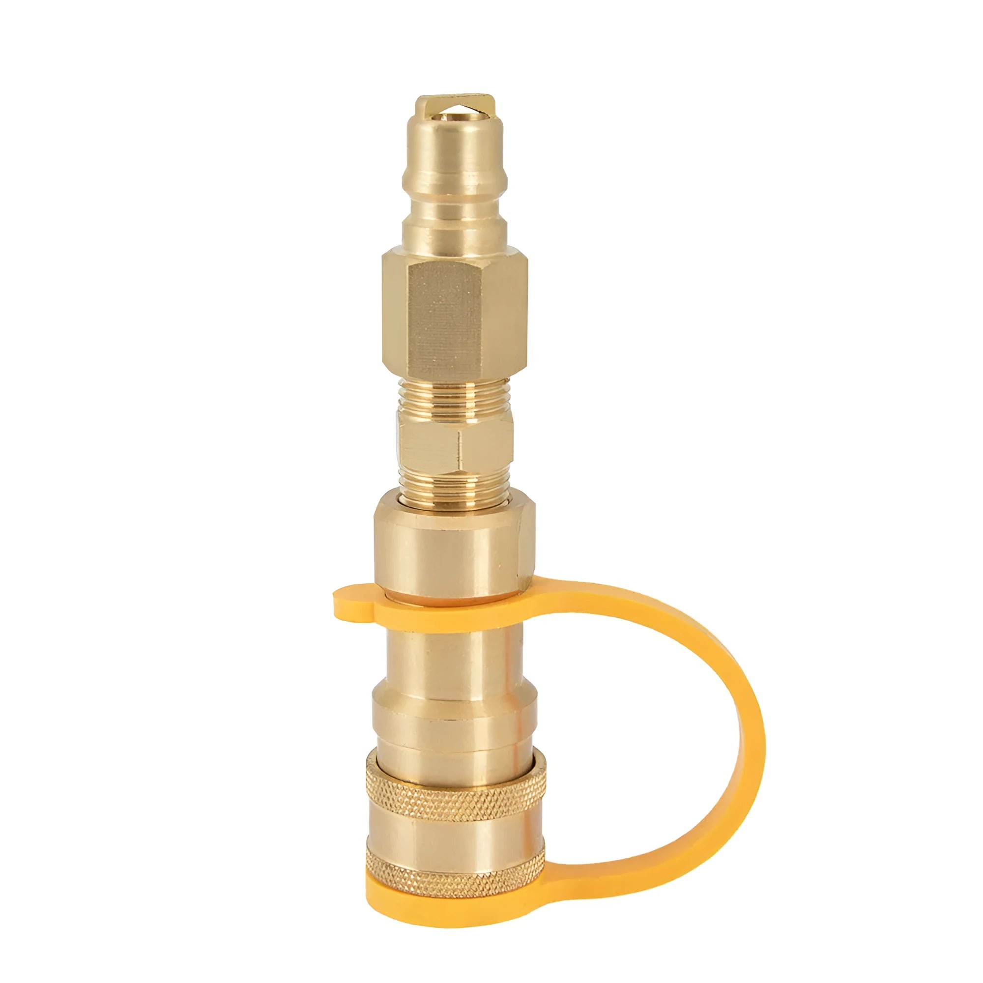 Gold-coloured brass 3/8-inch gas tank connector with American standard threading for propane charging systems