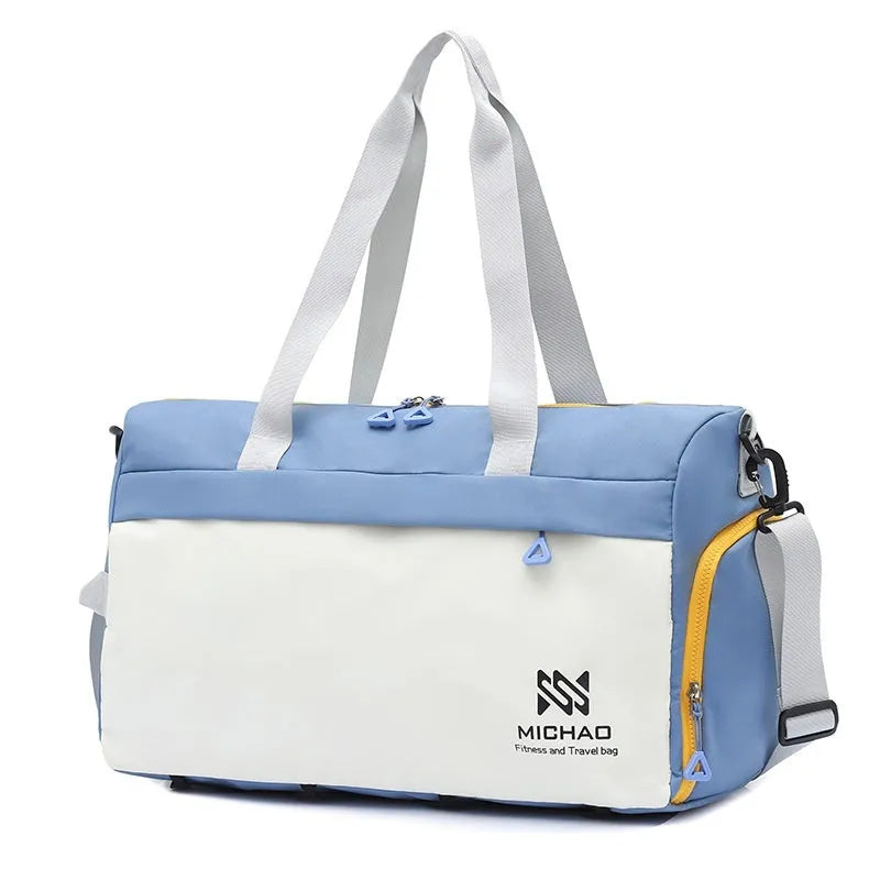 Fixed travel exercise fitness yoga bag in green Oxford cloth with contrast stitching and fixed mat strap
