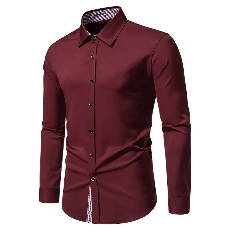 Men's loose fit plaid long-sleeved shirt in chemical fibre blend fabric on hanger