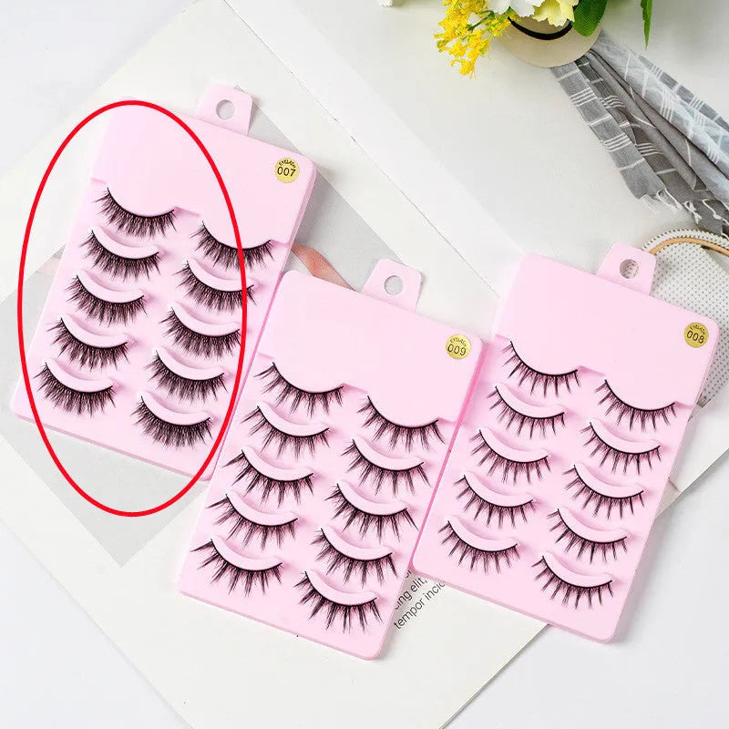 Manga cosplay false eyelashes in natural wispy styles 007, 008, and 009 with black plastic terriers