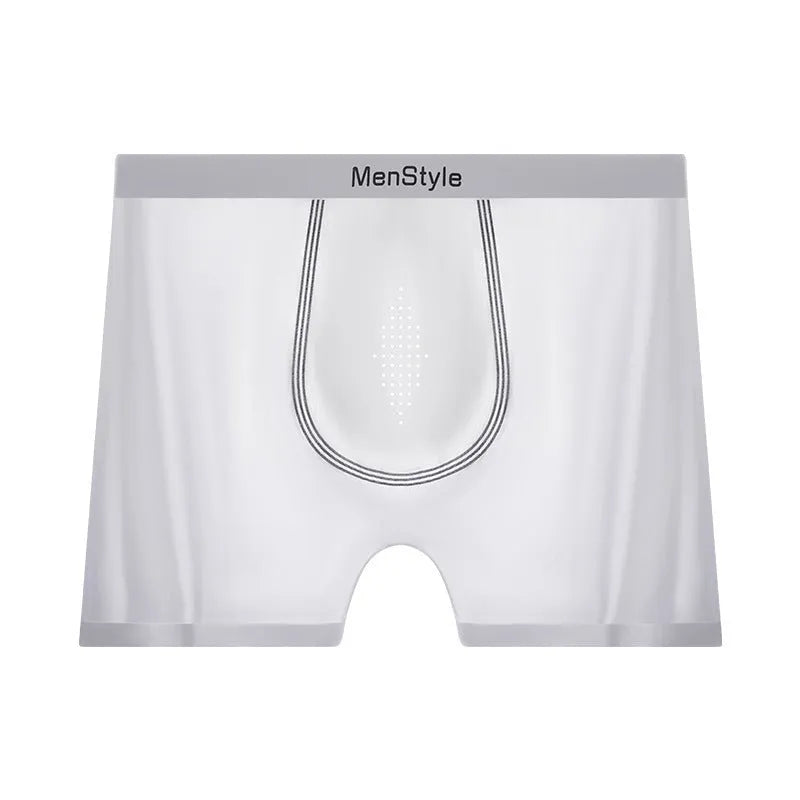 Men's seamless satin ice silk boxer shorts in flesh tone colour with mid-waist design