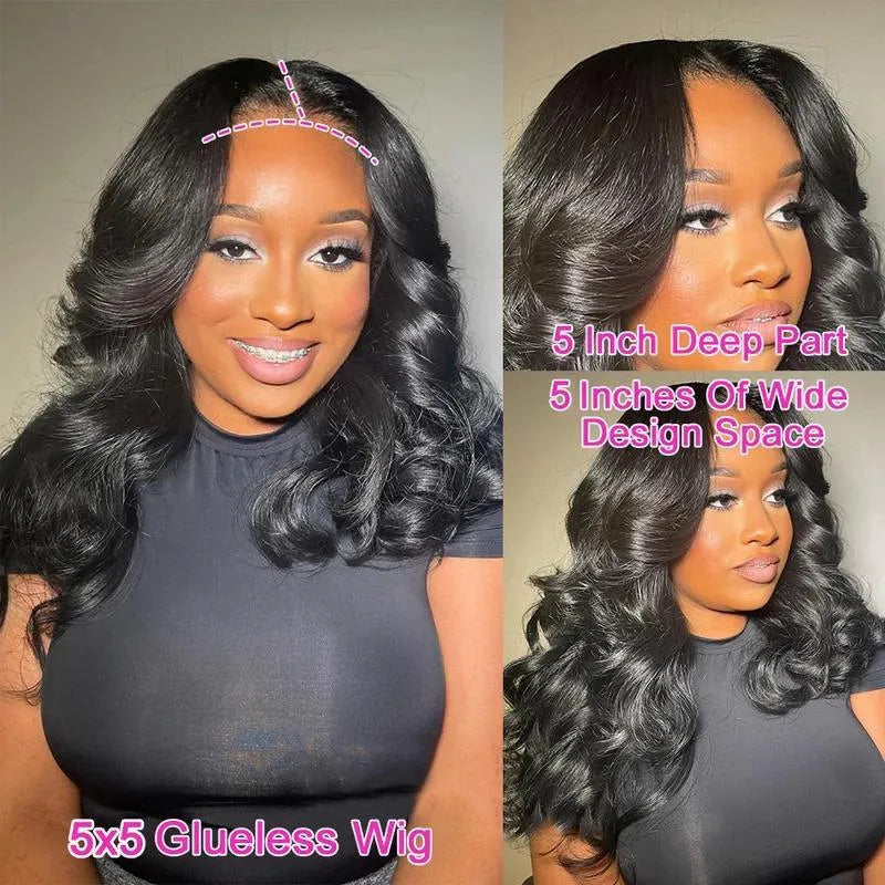 Black wavy curly human hair lace front wig natural hairline elastic band women