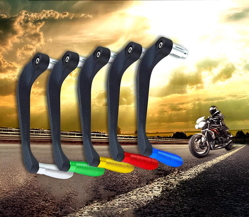 Pair of aluminium alloy motorcycle hand guards in red with striped horns design for electric bikes
