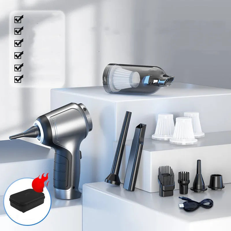 Car mounted brushless handheld inflatable vacuum cleaner with charging base and EVA bag