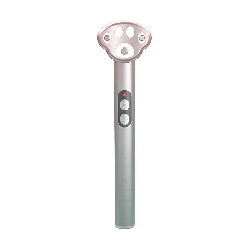 Gradient pink cat's paw shaped handheld micro-current eye and facial massager
