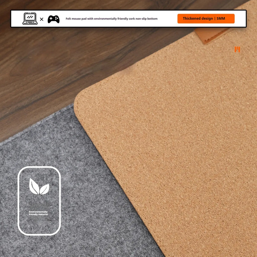 Japanese style felt cork desk mat with non-slip base in black and gray pattern