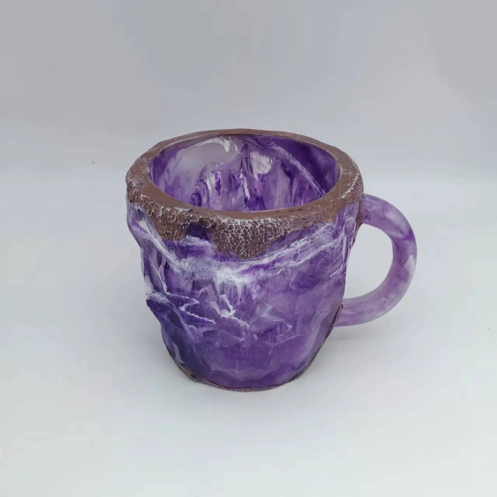 A 400ml resin coffee mug with a crystal-like textured design and a handle, shown in a purple colour.