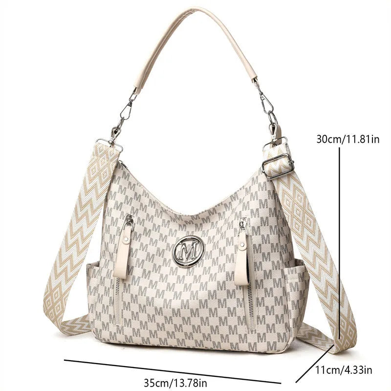 Retro simple printed PU leather messenger bag with double shoulder straps and an outer sandwich pocket.