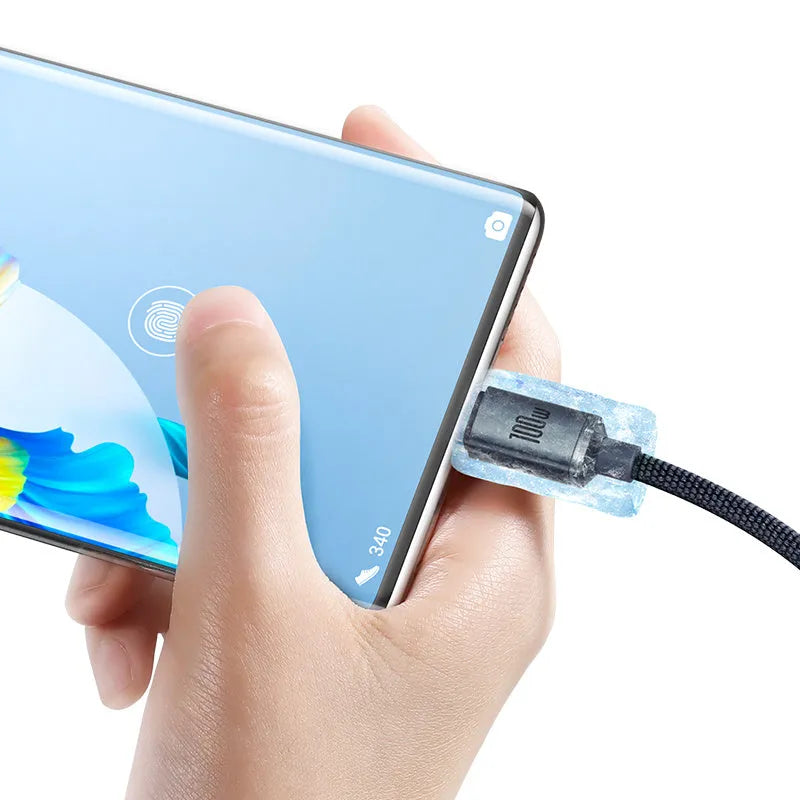 Crystal Shine Series USB to Type C 100W fast charging data cable with aluminium alloy casing and braided-fabric cable in black