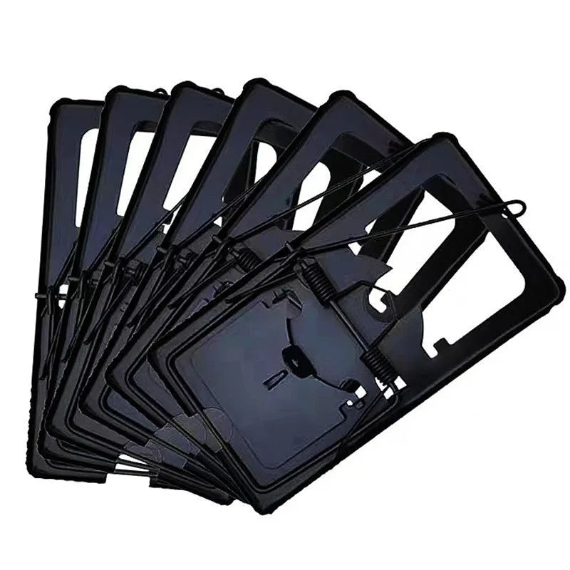Automatic humane mouse trap cage with clear plastic body and metal door, shown in three size variants.