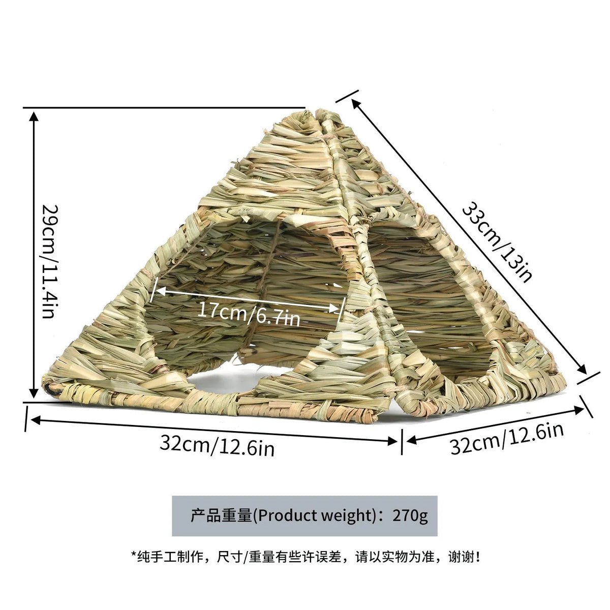 Pet Foldable Grass Hut Rabbit Nest made from natural grass for small animals