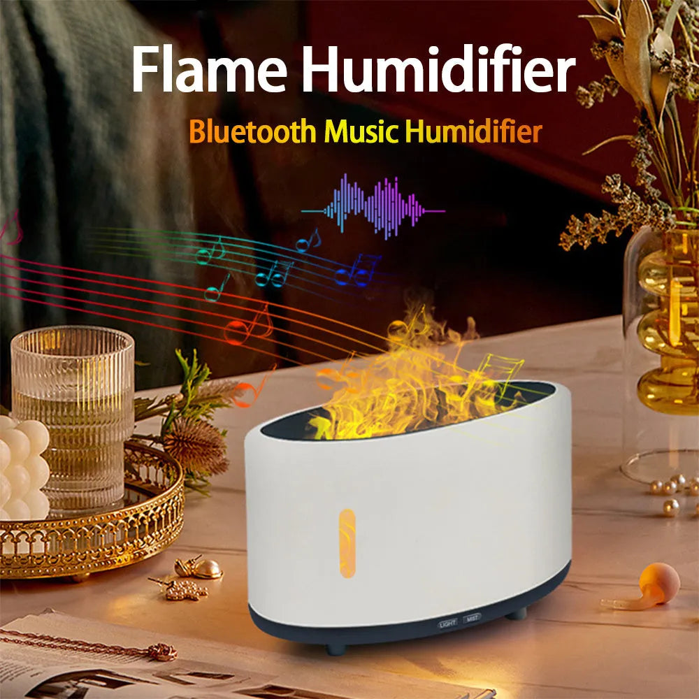Flame humidifier with Bluetooth remote control and LED flame light effect