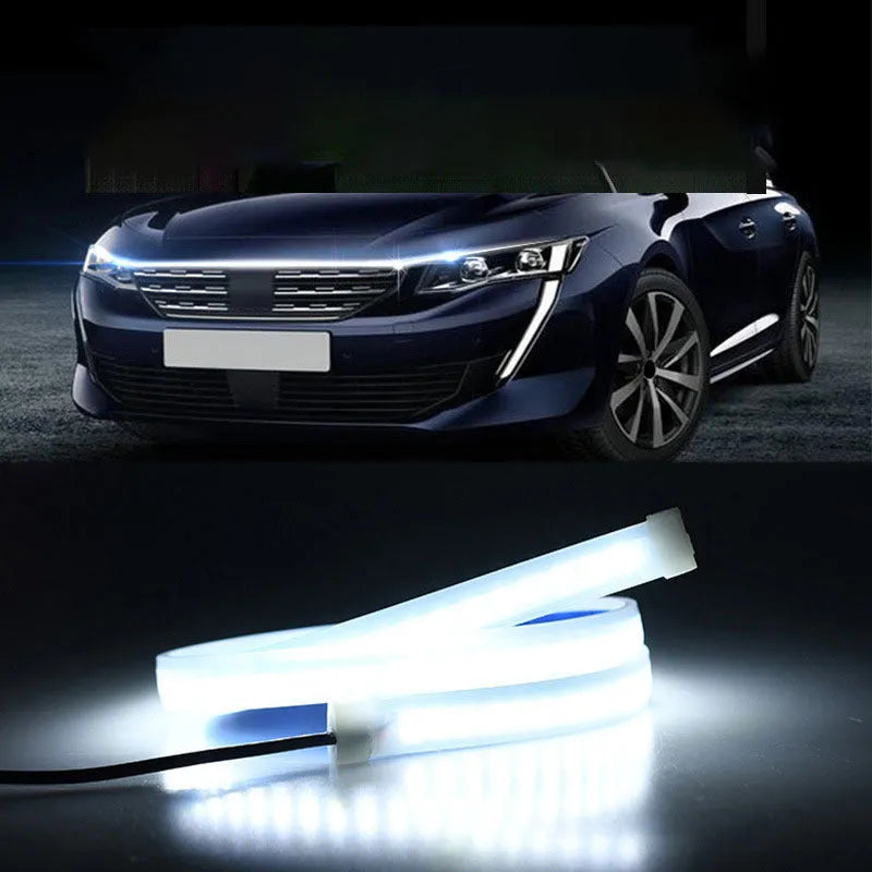 Flexible PVC LED light strip for car engine cover illumination in various colours.