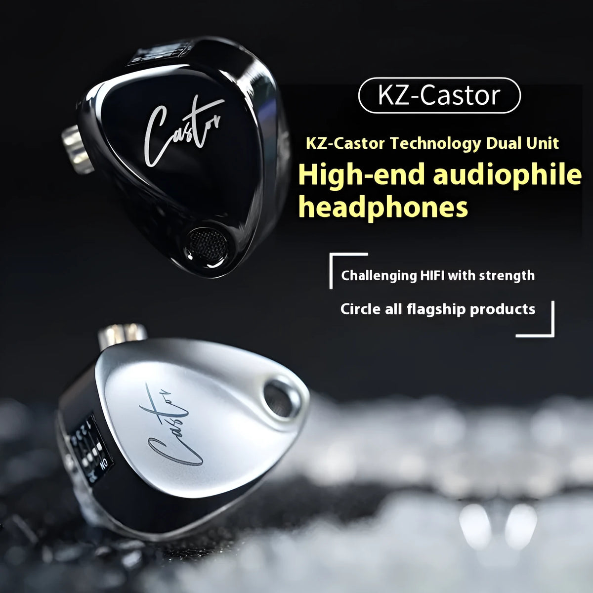 Adjustable double moving coil in-ear headphones with OFC copper cable and tuning lever, Hi-Fi wired earphone