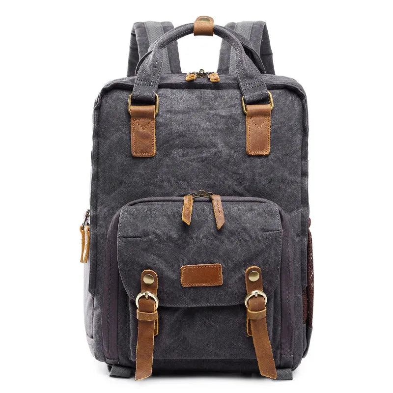 Canvas SLR digital backpack in khaki with waterproof and anti-seismic protection for home storage