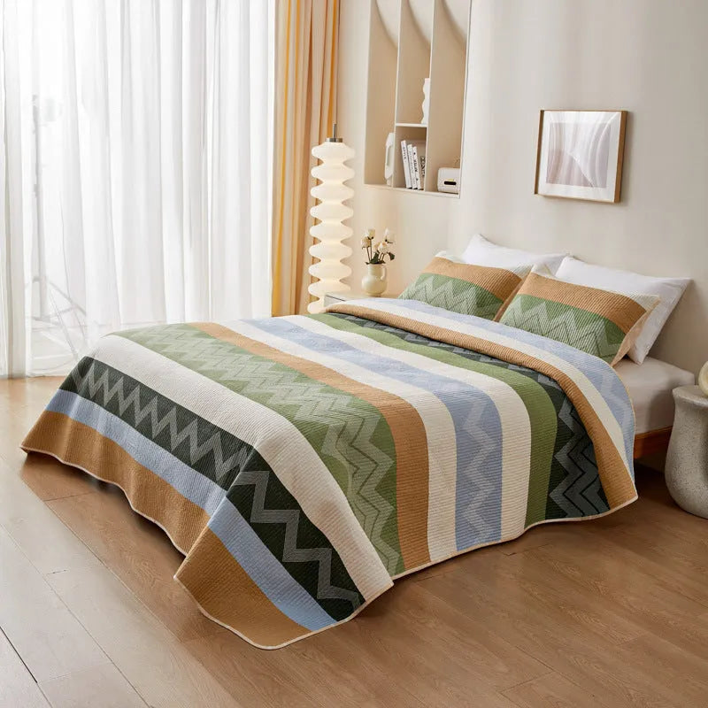 Cotton printed bed sheet set showing modern simplicity design in bedspread style