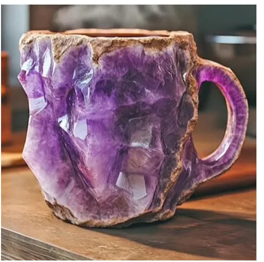 A 400ml resin coffee mug with a crystal-like textured design and a handle, shown in a purple colour.