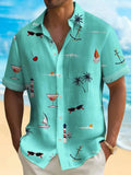 Man wearing a loose-fit digital print Hawaiian shirt in a colourful pattern.