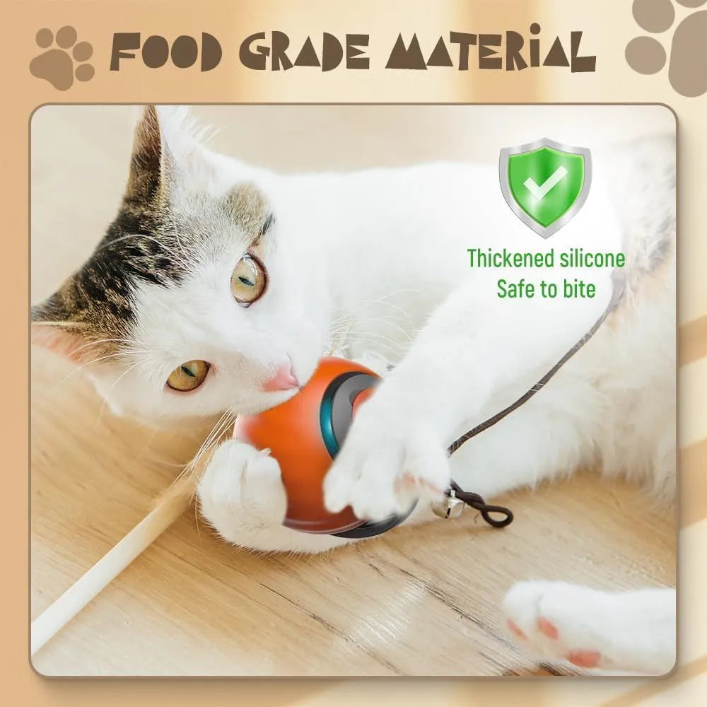 Interactive red rolling ball pet toy for cats and dogs with touch control activation