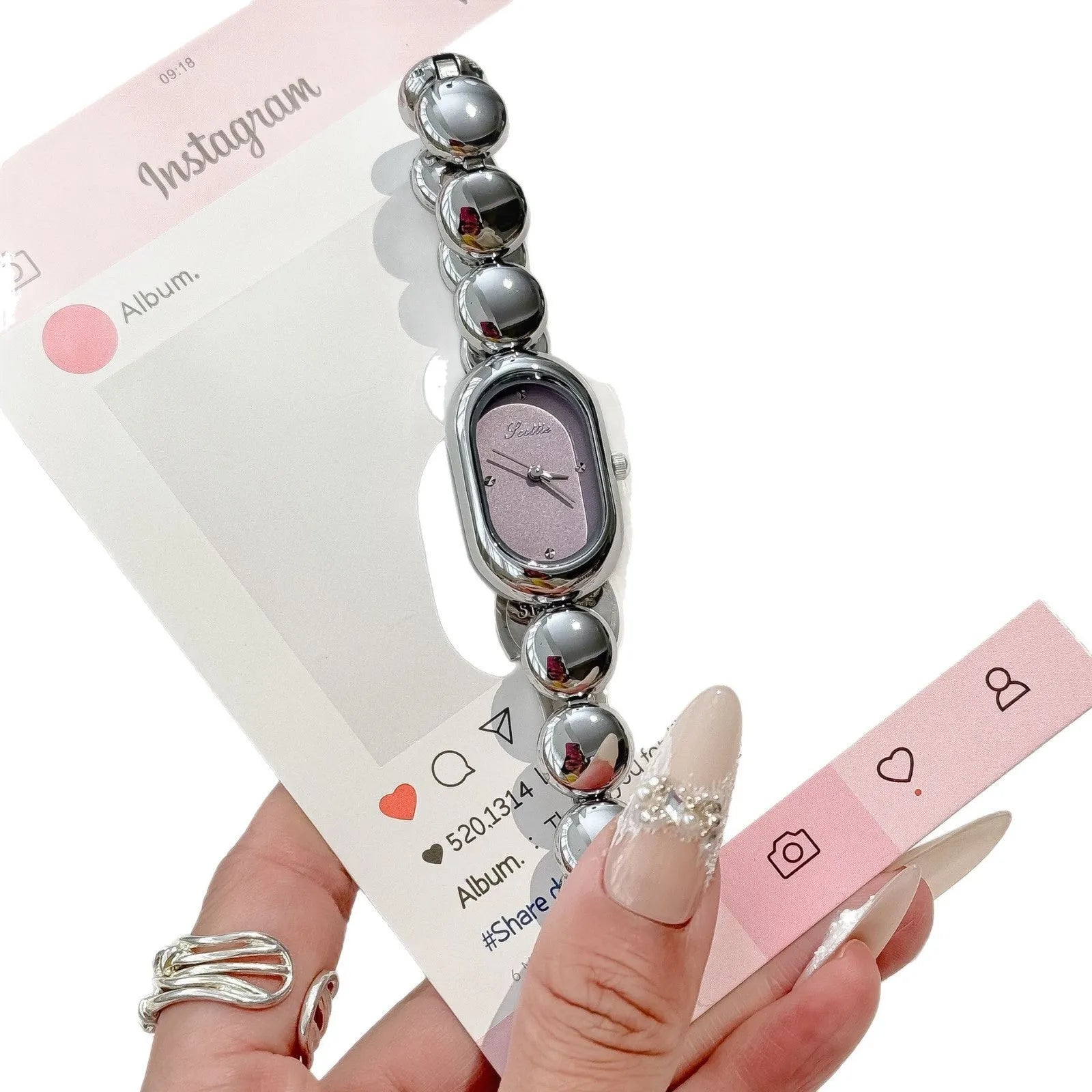 Women's oval fashion watch with bracelet strap in one of seven colour options.