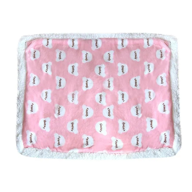 Thick lamb fleece pet dog blanket soft flannel cat cushion in blue on a wooden floor