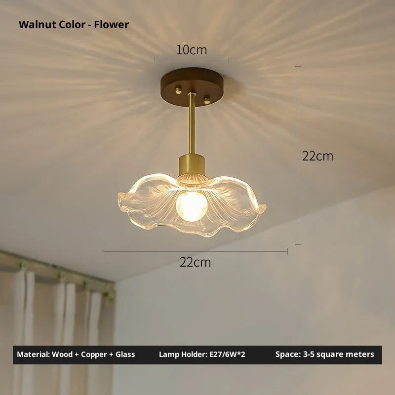 Japanese style log walnut brass ceiling lamp for entrance hallway