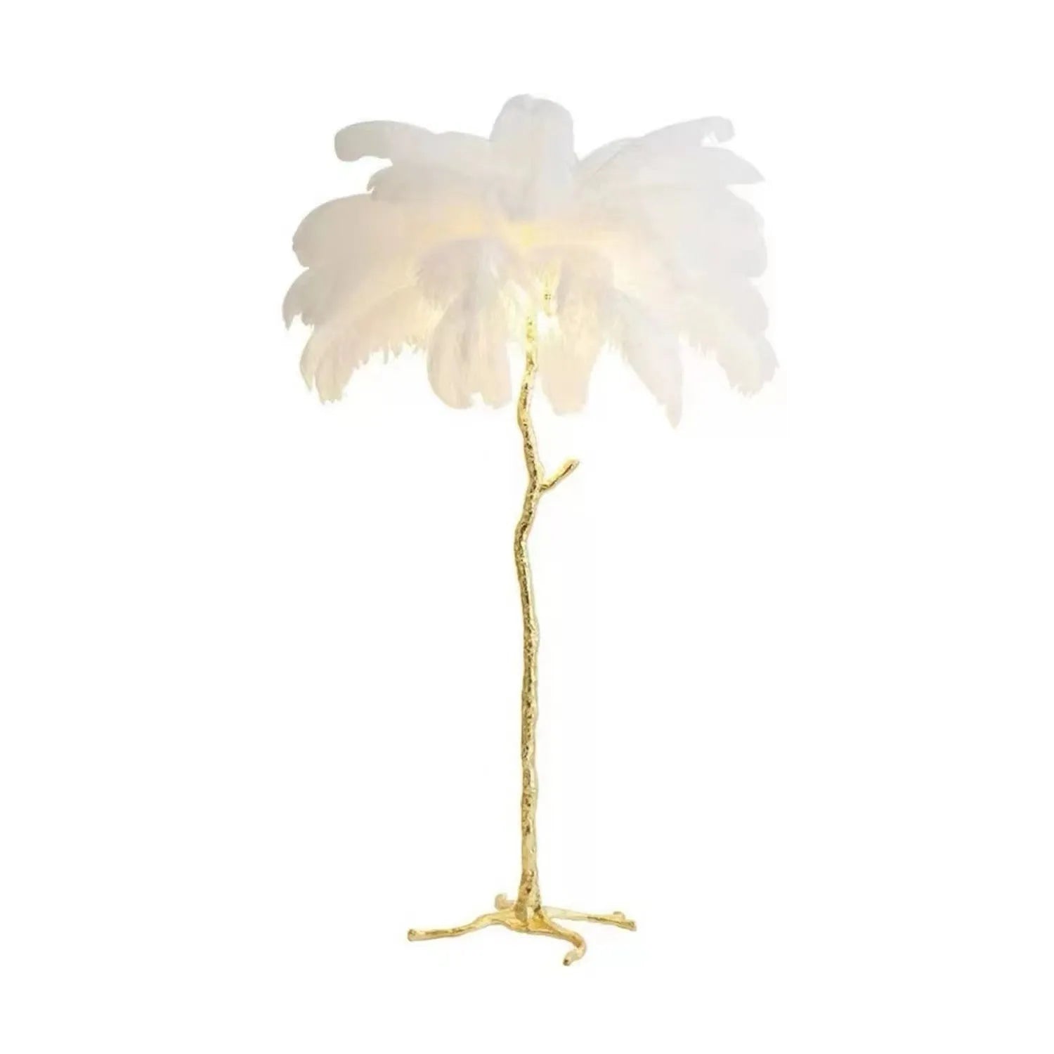 Decorative resin feather floor lamp with 32 feather elements in living room setting