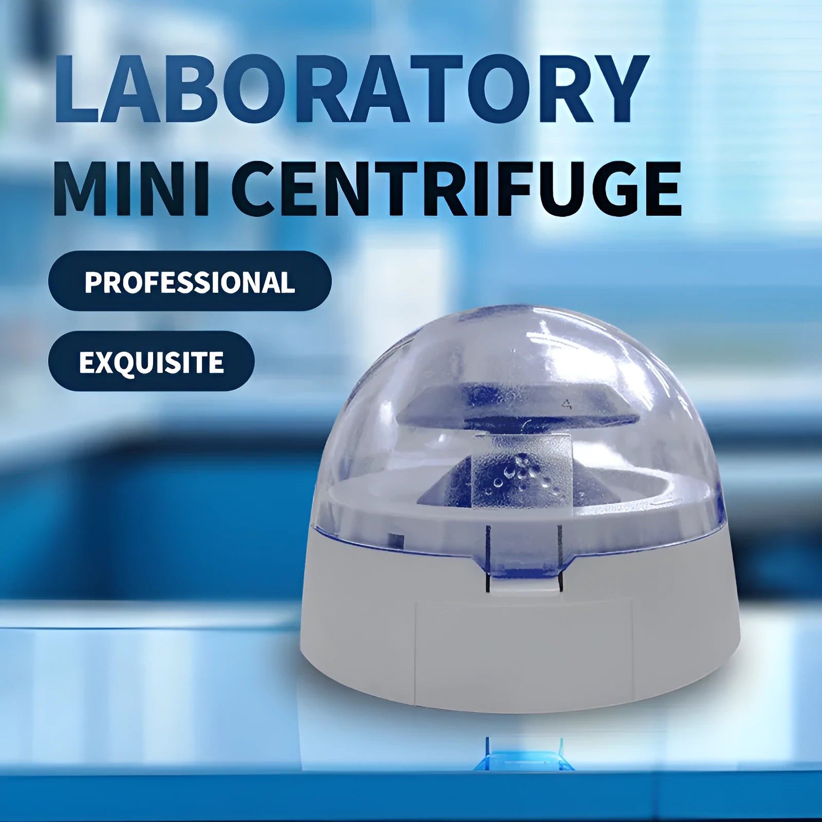 Small white mini centrifuge laboratory equipment on a benchtop