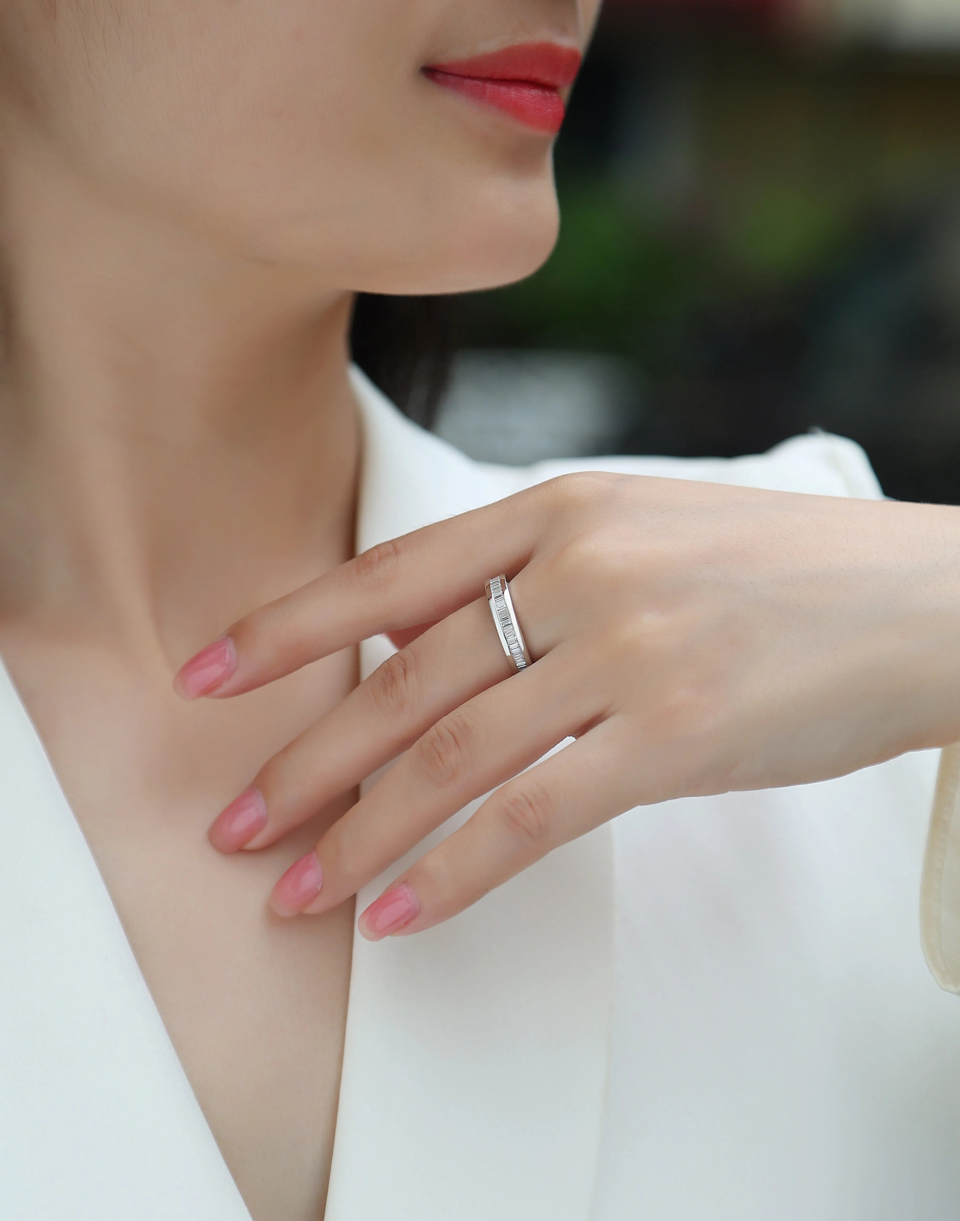 Square moissanite wedding ring set in S925 silver with platinum plating, gift box and GRA certificate