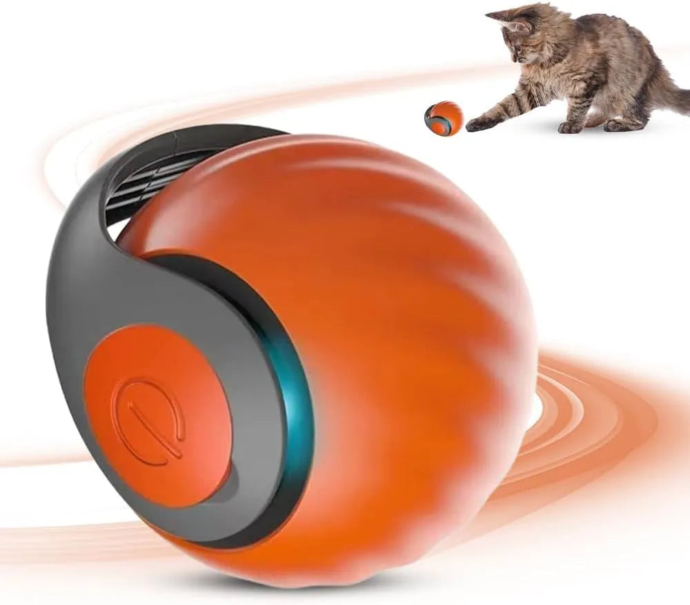 Interactive red rolling ball pet toy for cats and dogs with touch control activation