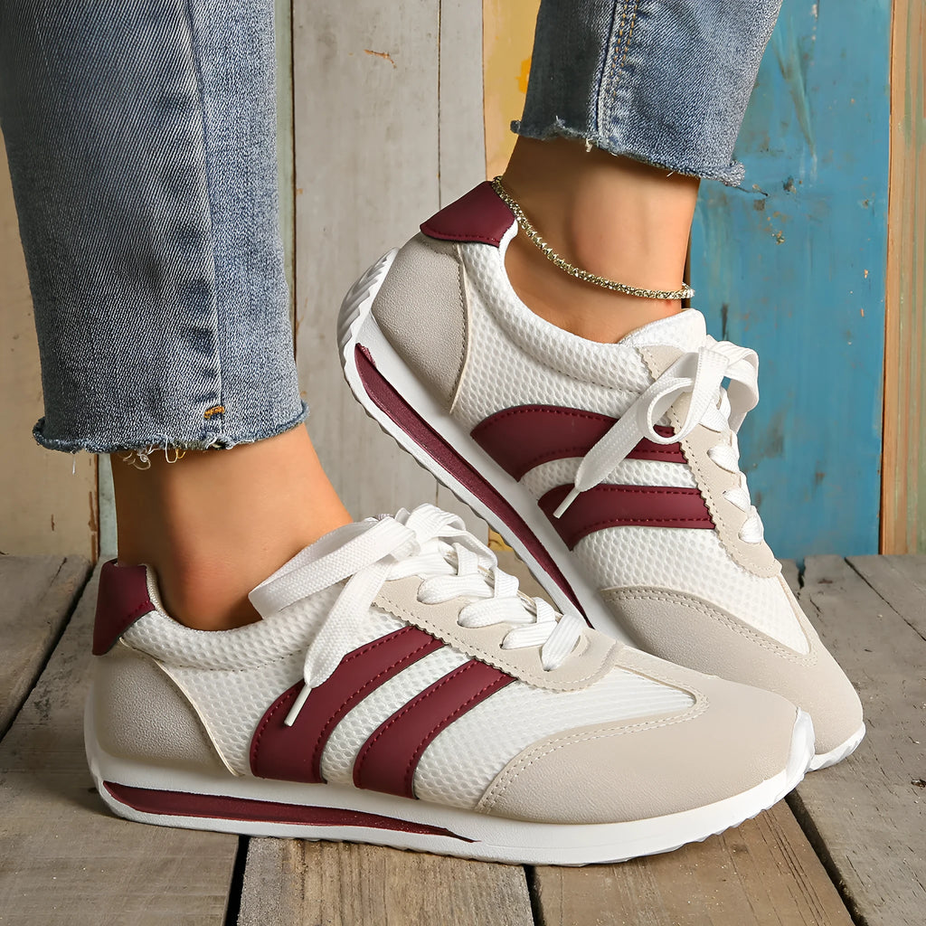 Wine red Cortez retro sneakers with cross-strap detail and mesh lining