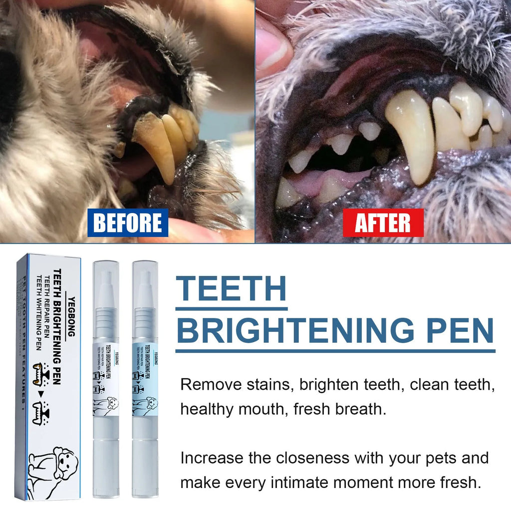 Pet teeth whitening pen set with applicator and dental brushes for dog and cat tartar removal