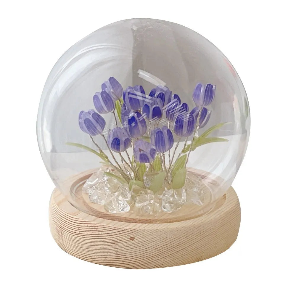 LED tulip artificial flower small night lamp battery powered in pink with DIY material packages