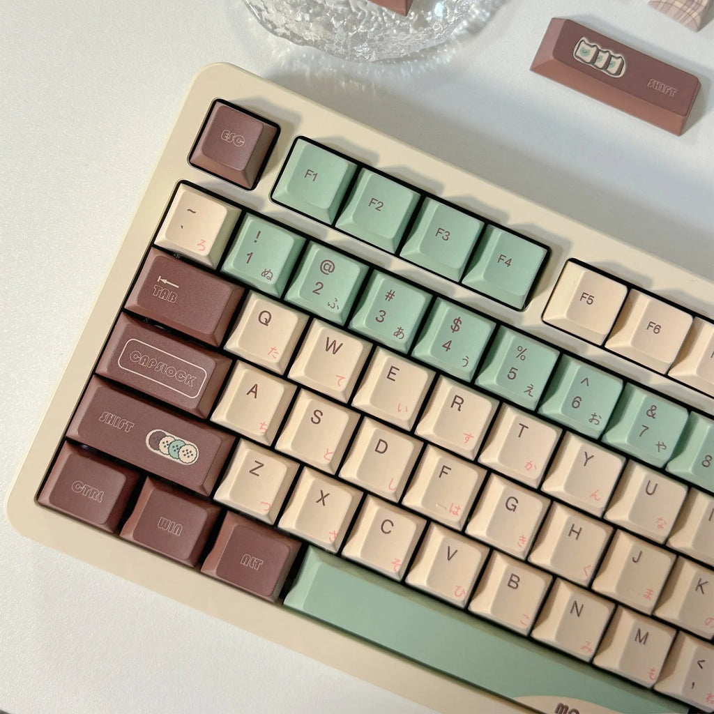 Matcha green theme mechanical keyboard keycaps with five-sided sublimation printing