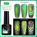 Cat eye series UV nail polish gel bottle with diamond glitter in one of six colour styles, next to nail glue.